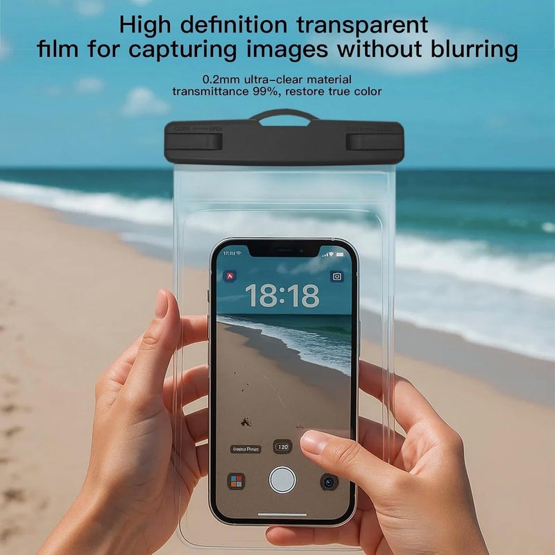 Criyar 1/2 Pack Waterproof Phone Pouch Compatible with iPhone 17 16 15 Pro Max & Galaxy S24+/S23 7in Waterproof Phone Case with Lanyard, IPX8 Beach Travel Must Haves, Beach Essentials, Black, 2 Pack - Image 3
